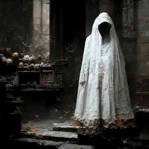 被遗弃的幽灵建筑恐怖万圣节中的可怕女鬼婚纱婚纱写真