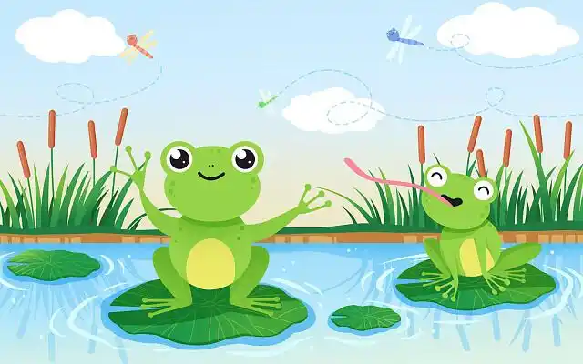 蓝色卡通池塘青蛙大自然插画