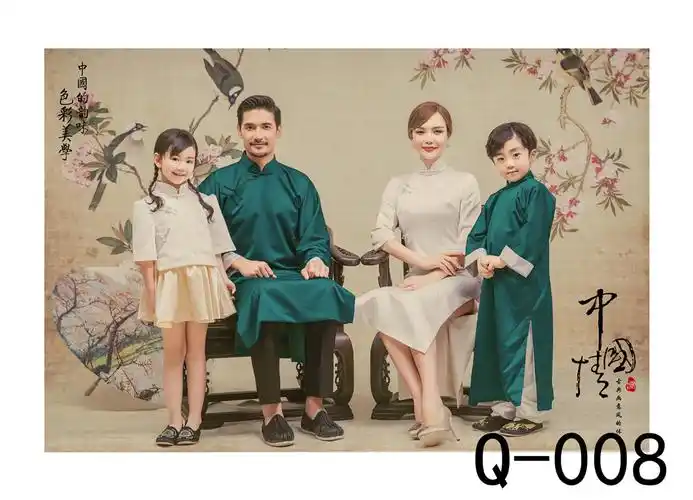 明星邓超孙俪同款全家福旗袍摄影服装影楼2016新款全家福拍摄旗袍