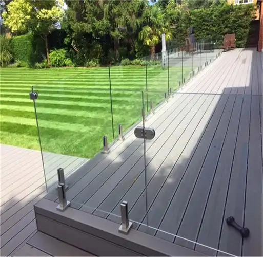 方形走廊玻璃栏杆 不锈钢落地无框玻璃夹