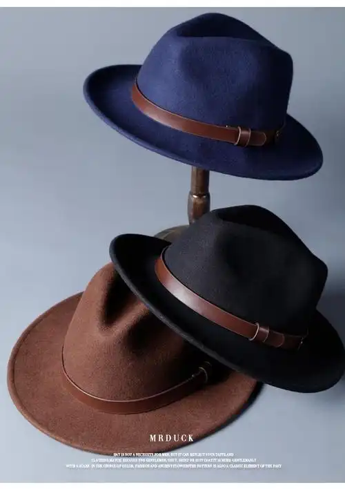 蜜丝刘新品民国风男礼帽上海滩大沿礼帽男英伦复古仿羊毛爵士帽毡帽