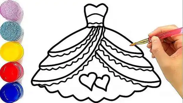 画公主的裙子,给她涂颜色,教她画画,教她涂颜色,超级简单-母婴亲子