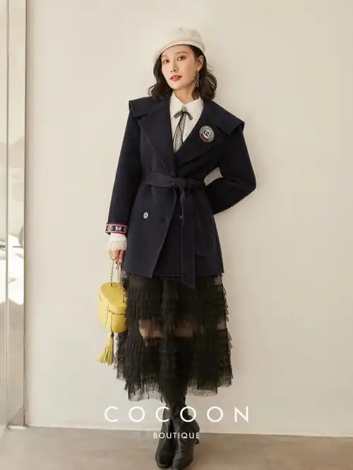 cocoon ·21冬季·高街系列 柔软温暖长澳毛面料大衣 深邃藏青色调