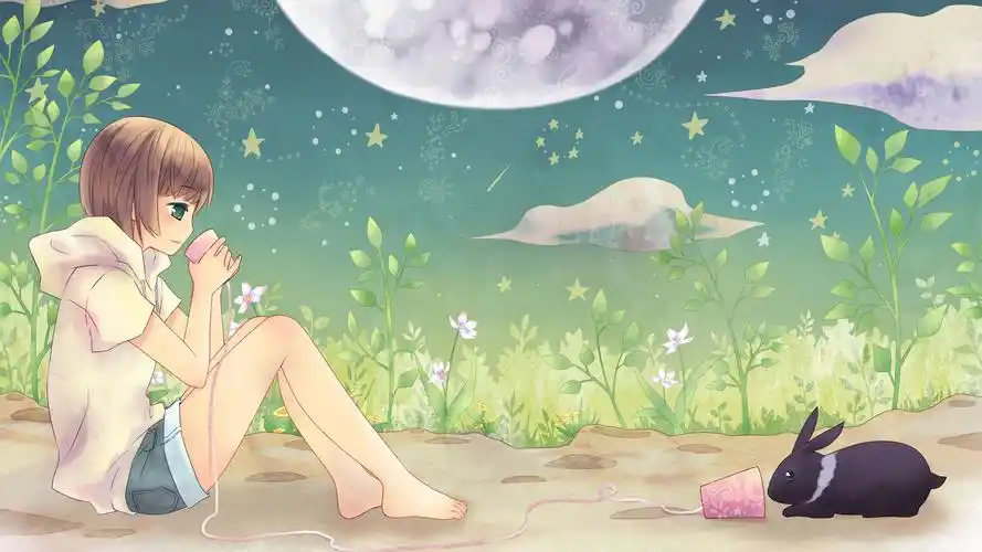 桌面壁纸,女孩和猫对望