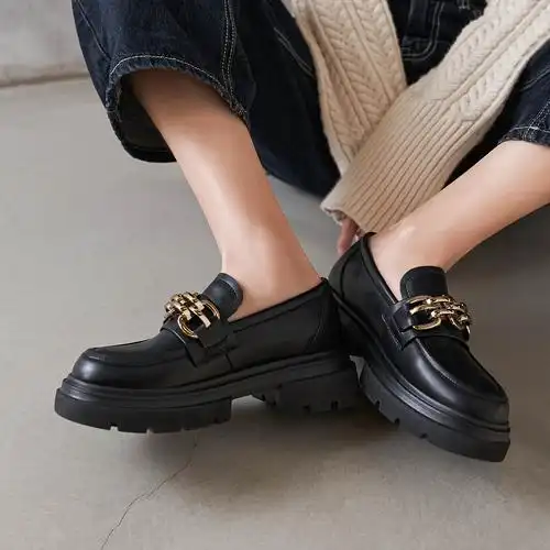 玛速主义链条英伦风复古小皮鞋女夏2021新款百搭厚底单鞋乐福鞋