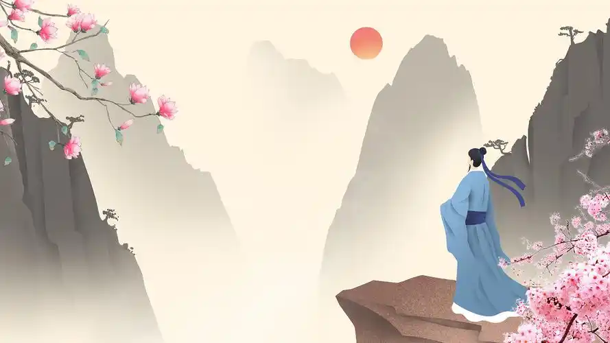 桃花春分春天4k中国风水墨远山诗词山水朗诵视频背景水墨背景