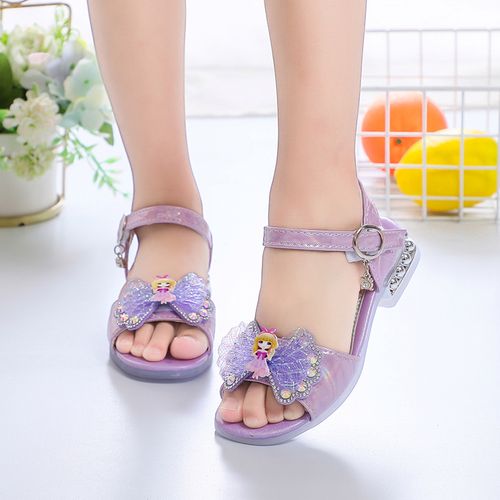 女童凉鞋儿童水钻软皮2022年夏新款公主宝宝蝴蝶结小学生舞蹈鞋子