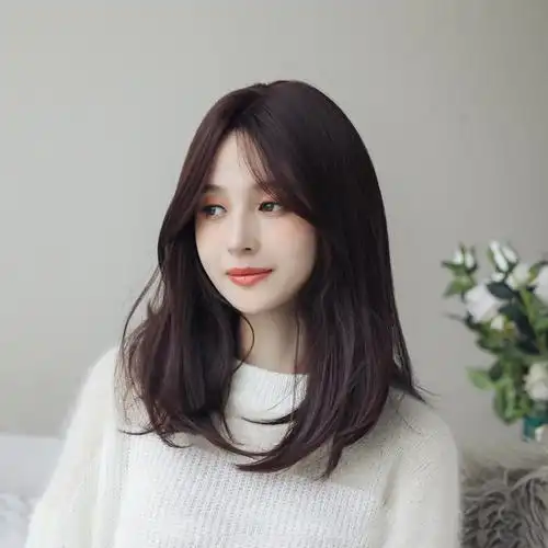 假发女中分锁骨发 八字刘海中长发梨花头内扣发型修脸逼真假发套