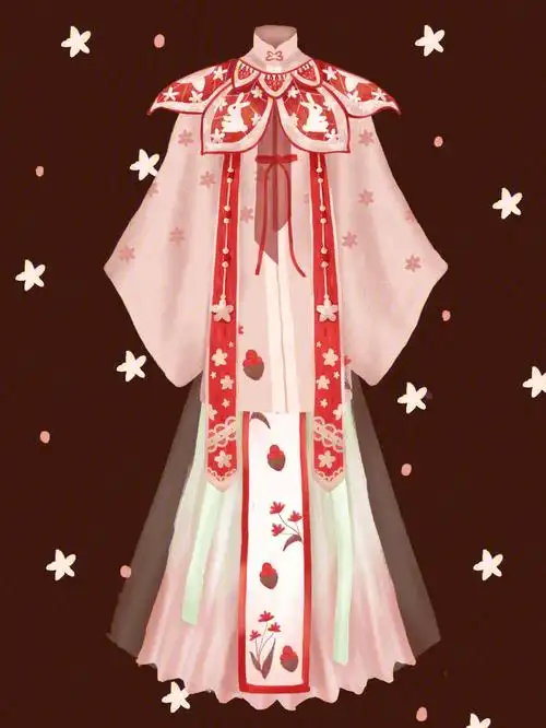 汉服手绘插画参考了十三余小豆蔻儿家的兔兔草莓(太喜欢这套啦)