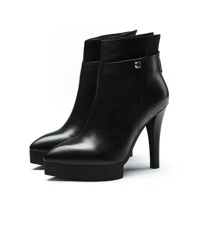 时尚拼接 黑色减压防水台细高跟短靴