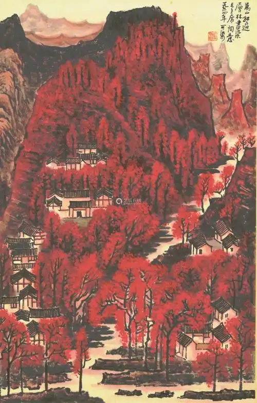 李可染近现代万山红遍纸本设色立轴