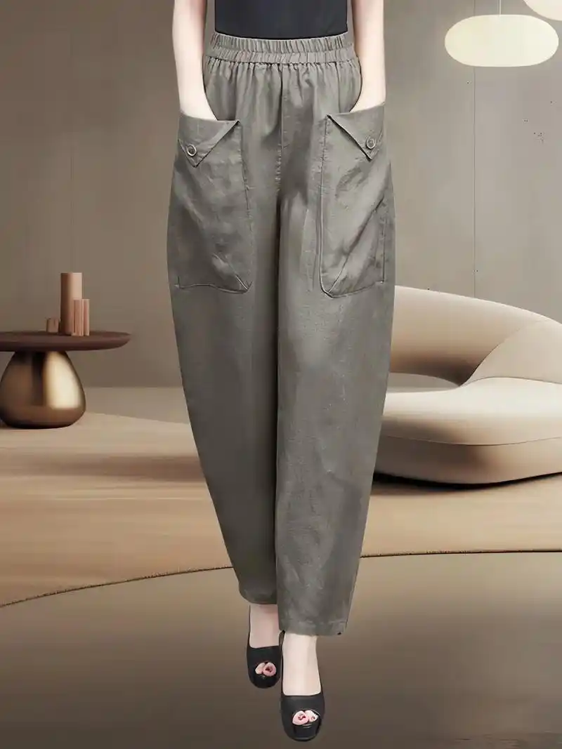 多色亚麻灯笼裤