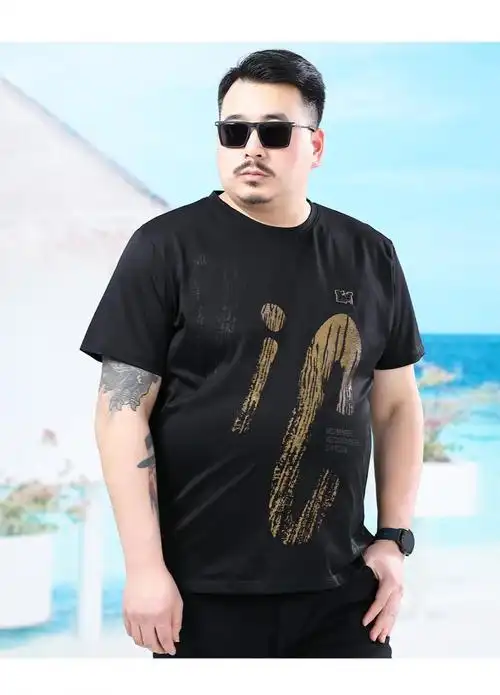 俞兆林轻奢品牌大码短袖t恤男肥佬宽松圆领体恤胖子加