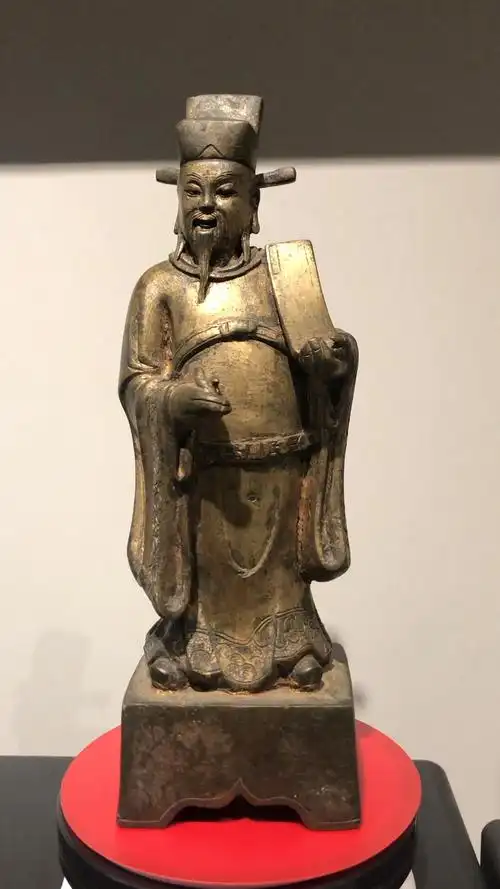 明代铜鎏金文财神比干像