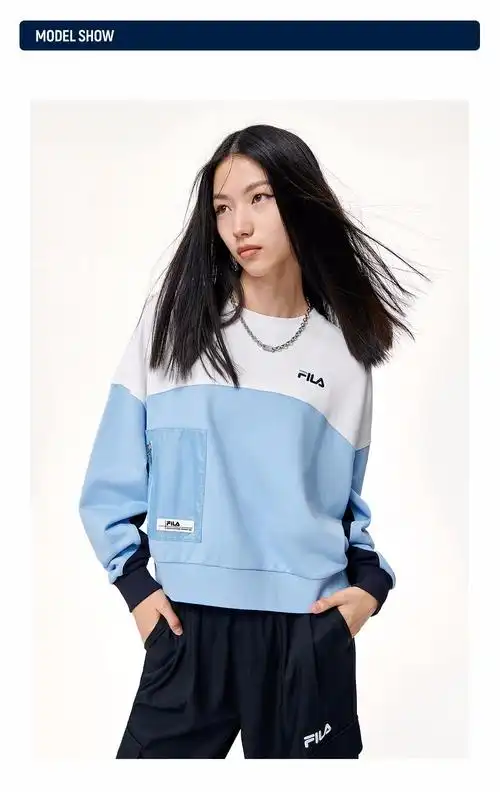 fila斐乐官方女子卫衣冬季运动时尚撞色长袖圆领套头衫含棉宽松女装内