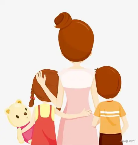 手绘卡通妈妈孩子背影