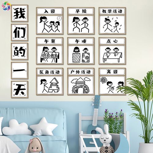幼儿园小班我们的一天主题墙贴画美好的一天一日生活流程环创布置