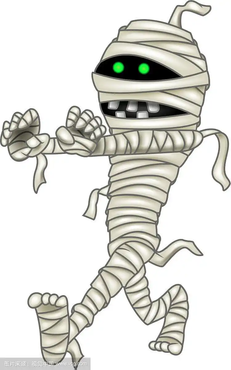 卡通木乃伊孤立在白色背景