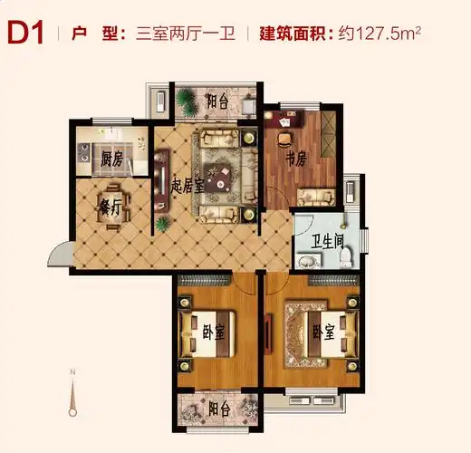 华硕·天韵d1 两室两厅一卫户型图