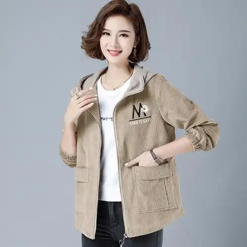 班俏banqiao灯芯绒短外套女2023年春秋季新款韩版宽松休闲短款条绒