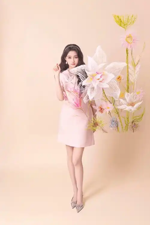 关晓彤千金粉裙粉色蝴蝶少女