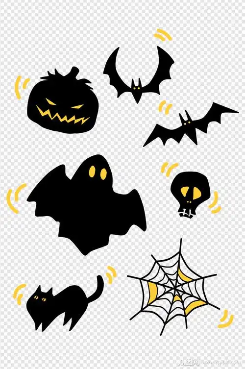 手绘黑色简约剪影万圣节套图