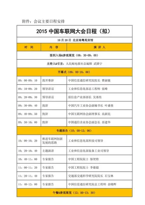 会议主要日程安排详细模板