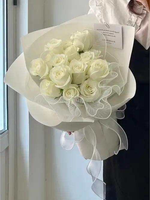 【小清新】19朵白玫瑰花束宁波鲜花同城速递生日礼物花店订花配送