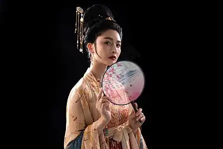 照片  |拿着扇子的古装美女照片  |古典酒杯和古装人物模型照片  |看