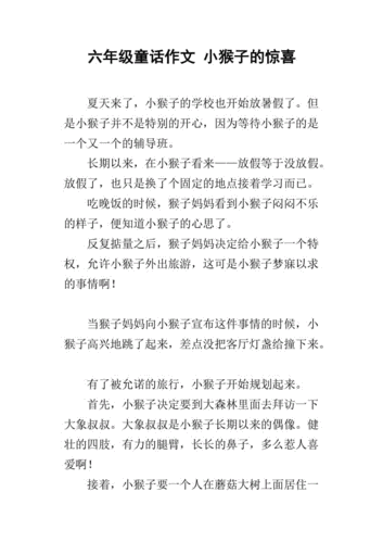 六年级童话作文 小猴子的惊喜