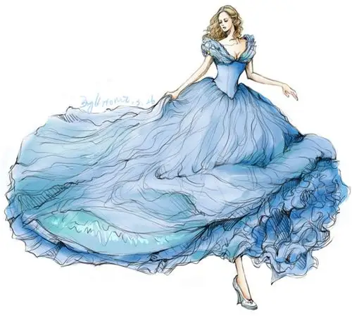 蓝色长裙礼服设计图