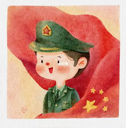 头像人物插画儿童插画军人红旗