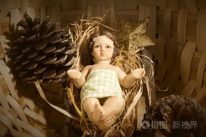 在婴儿床圣诞贺卡婴儿耶稣