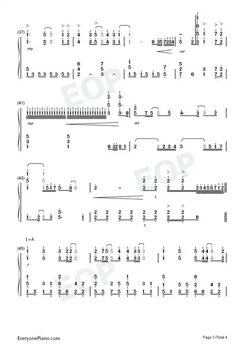 rubia-崩坏3渡尘印象曲双手简谱预览3