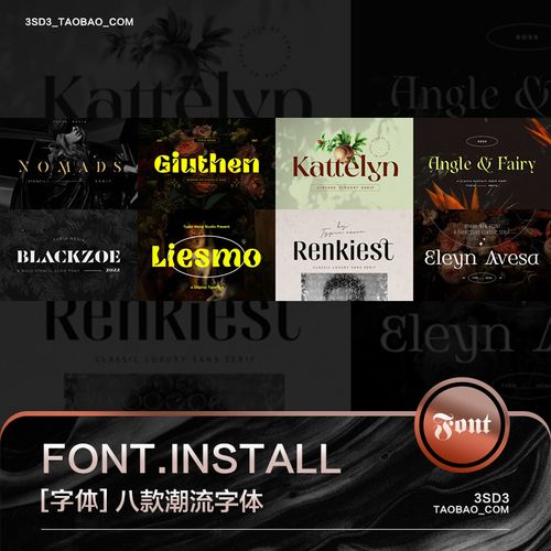 3sd3八款潮流时尚现代个性好看psai英文字体非无衬线安装包素材