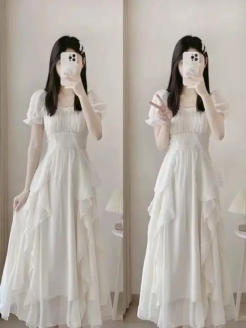 法式白色感仙女连衣裙女夏季2023新款超仙公主裙温柔风长裙子