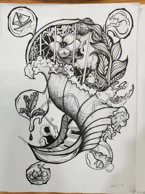 黑白装饰画,平面构成,针管笔手绘