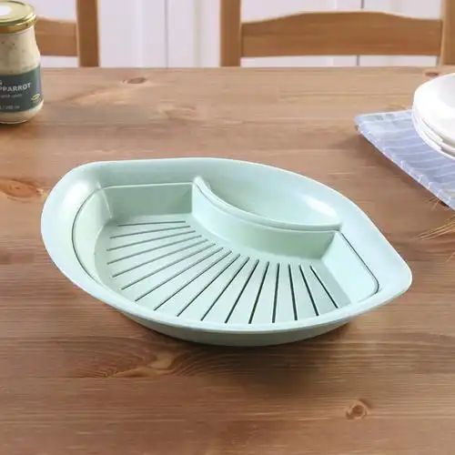 厂家批发带醋碟塑料饺子盘 沥水双层盘 多功能创意吃水果水饺盘子