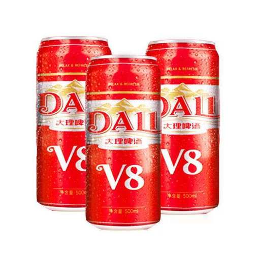 云南大理啤酒v8罐装经典老牌子淡爽小麦黄啤500mlx6听装整箱批发