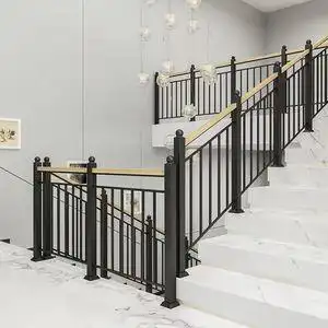 现代轻奢铁艺楼梯扶手围栏阁楼装饰护栏实木别墅简约铁艺阳台护栏