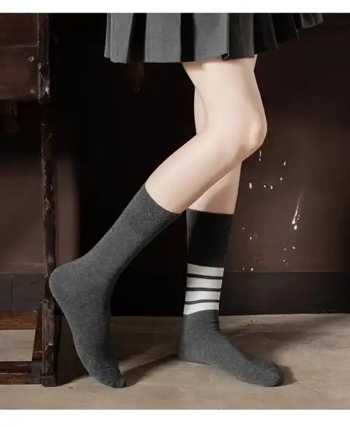 尔晏袜子女中筒袜女秋季黑色jk压力袜条纹学院风提耳棉中筒袜混色3双