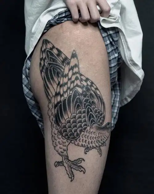 日式 font color=red>老鹰 /font>纹身图片_腿部新传统纹身图案