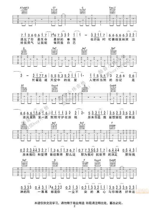 武汉酷乐琴行 - 带间奏《小幸运》男生版酷音小伟c调六线吉他谱-虫虫