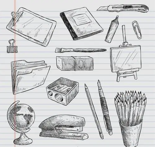 16款手绘文化用品矢量素材_生活百科_懒人图库