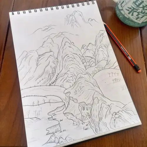 上次上色翻车04这次就先这样吧#千里江山图  #临摹  #铅笔画练习