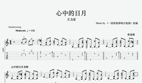 一诺弹唱版《心中的日月》吉他谱