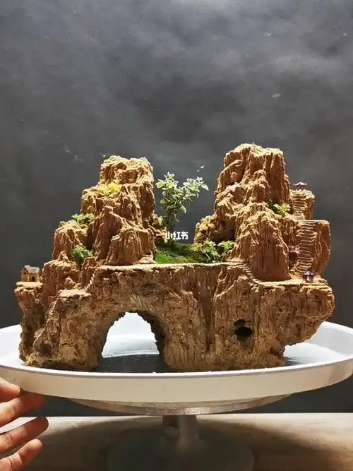 吸水石假山盆景新作双子峰