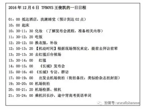 从tfboys王俊凯的一日日程表学时间管理