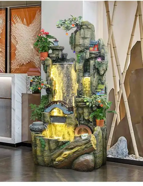 大型假山流水喷泉瀑布造景户外别墅庭院花园室内大厅落地景观摆件