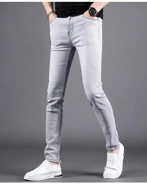 caoh ck潮牌浅灰色刺绣牛仔裤男夏季薄款修身小脚裤冰丝弹力 hc hc258